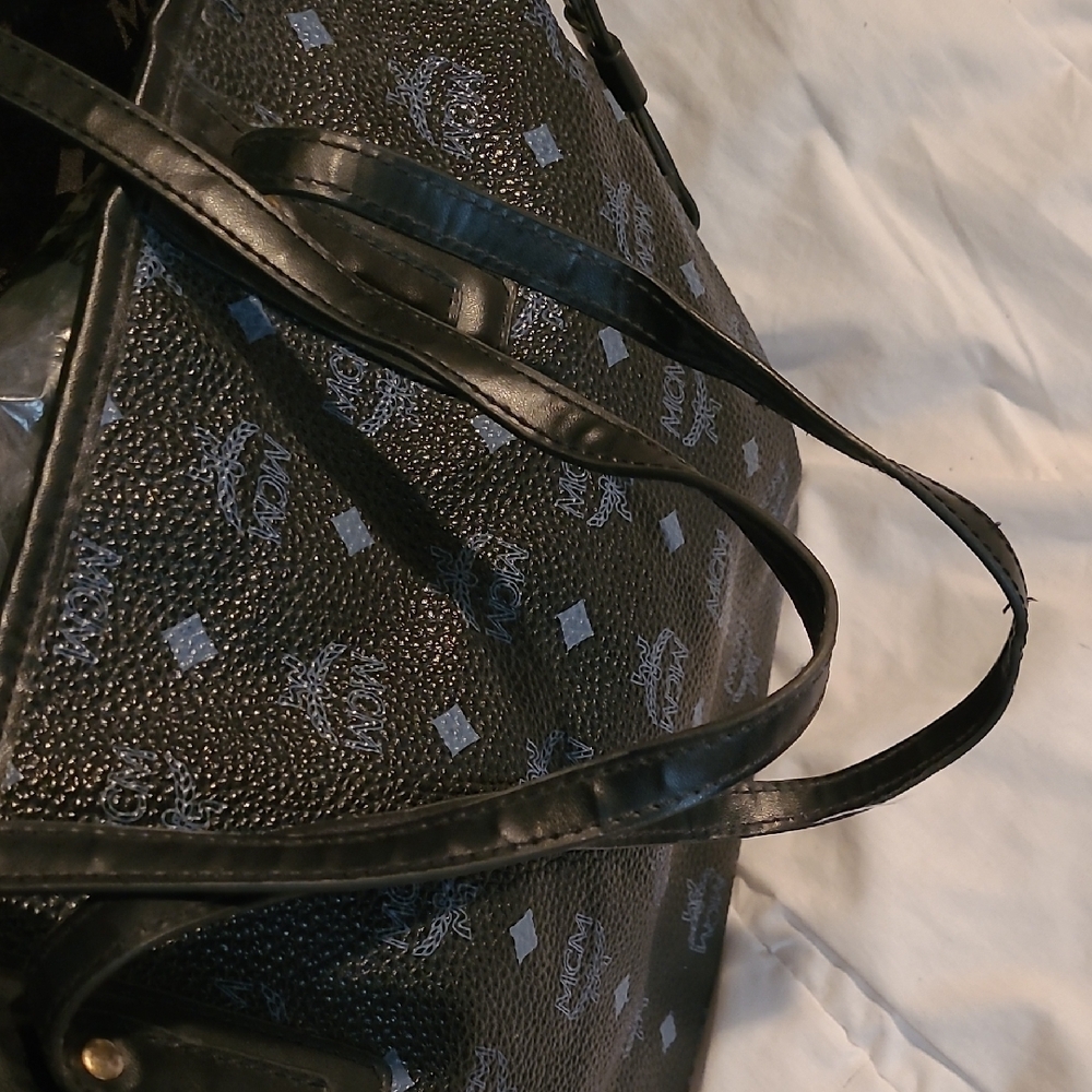 MCM Black and Gold Tote with Logo Pattern - Picture 2 of 8